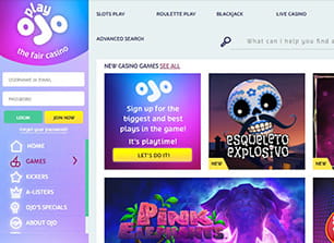 The Game selection of PlayOJO Casino